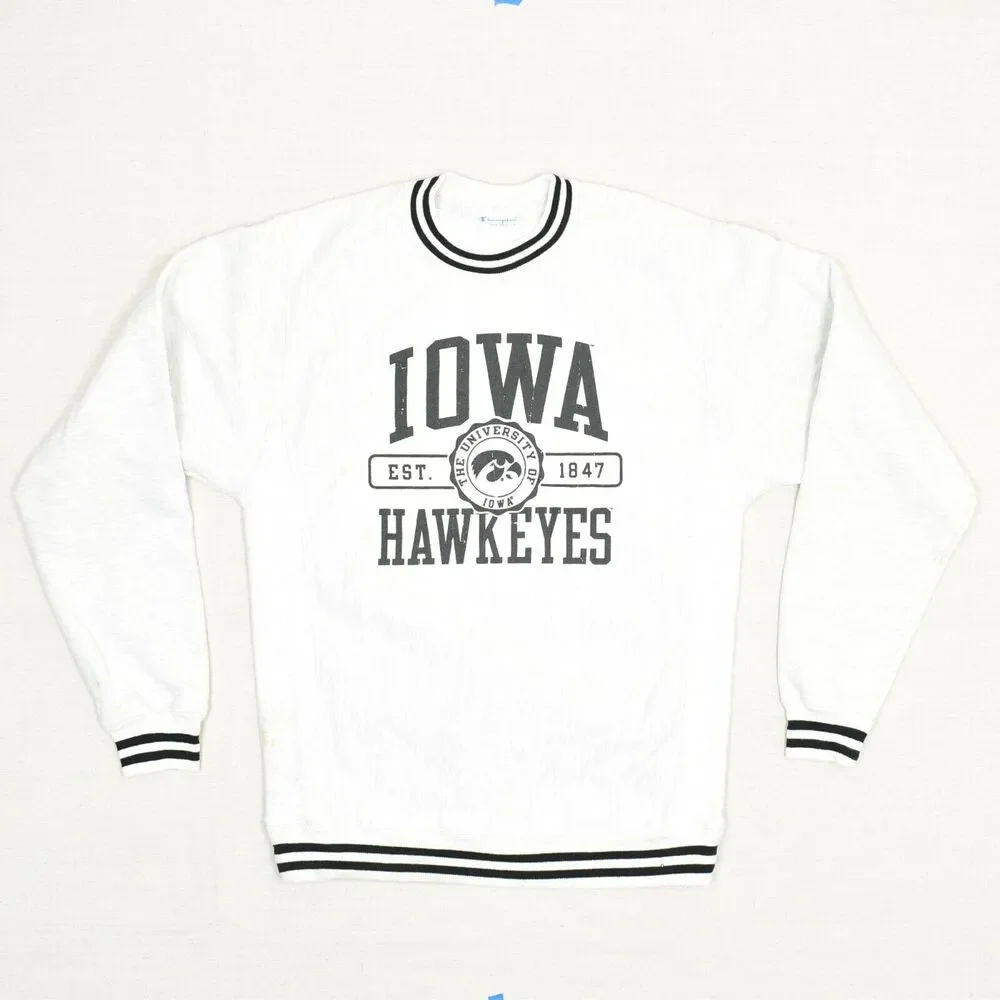 Champion Men Iowa Hawkeyes Pullover Sweater Cotton Gray Size S Stained Line - Picture 1 of 8